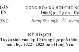 Hưng Yên ban hành Kế hoạch tuyển sinh vào lớp 10 THPT năm học 2022-2023 28/01/22