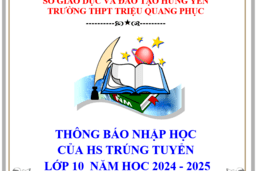 THÔNG BÁO NHẬP HỌC CỦA HỌC SINH TRÚNG TUYỂN LỚP 10 NĂM HỌC 2024 -2025 24/06/24