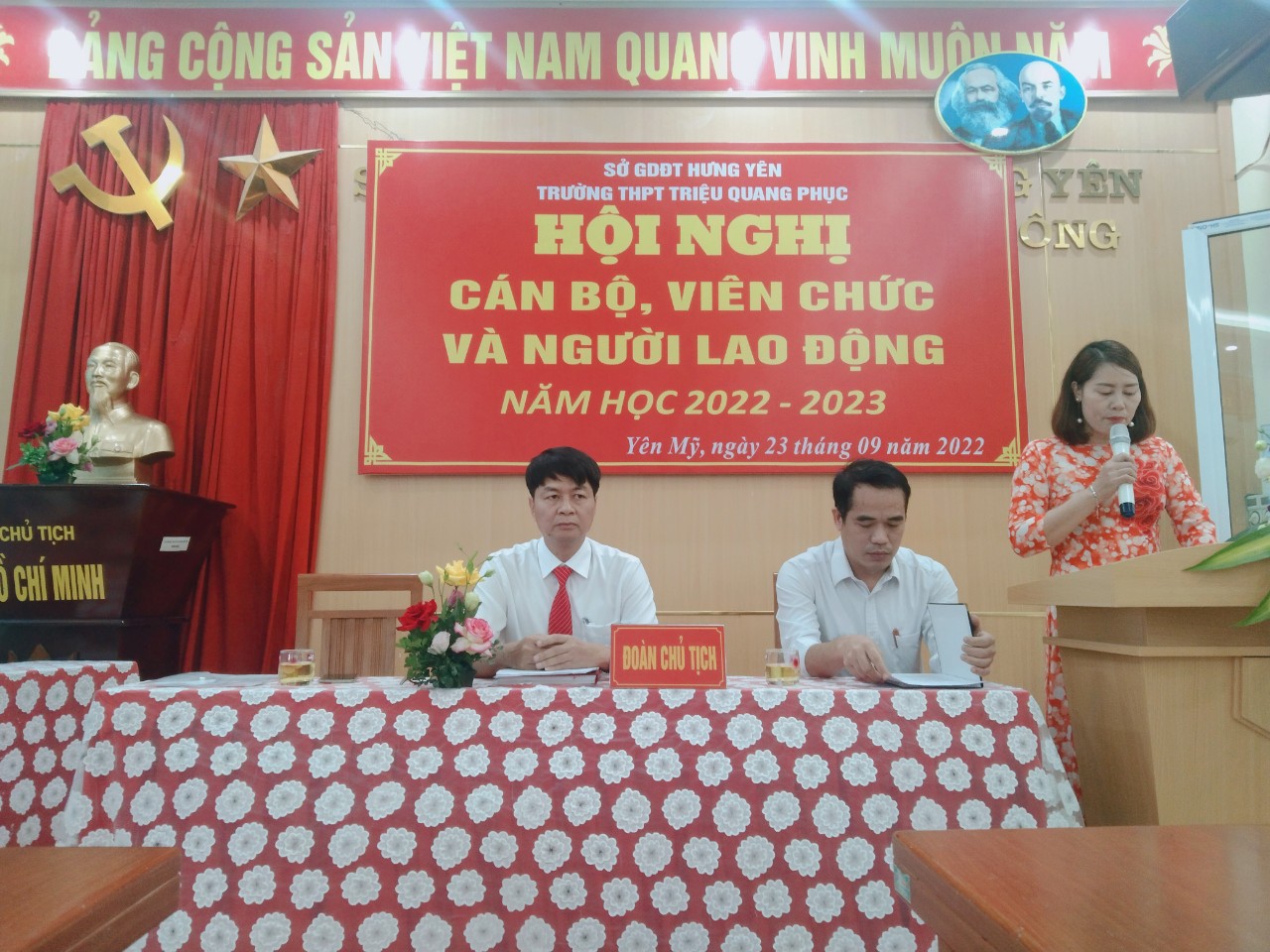 TRƯỜNG THPT TRIỆU QUANG PHỤC TỔ CHỨC THÀNH CÔNG HỘI NGHỊ CÁN BỘ, VIÊN CHỨC VÀ NGƯỜI ... 23/09/22